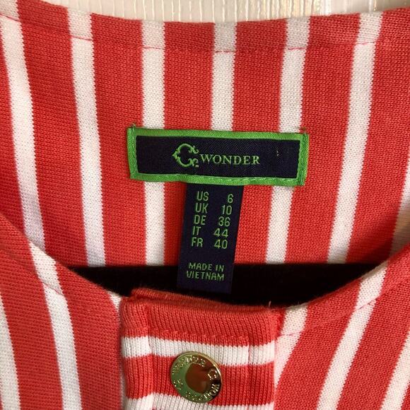 C Wonder Women's Size 6 Coral Stripe Zip Front 3/4 Sleeve Cotton Knit Jacket - Picture 3 of 8